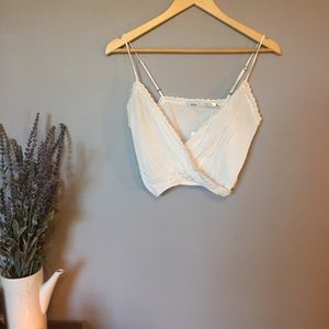 White wrap tank with lace edge